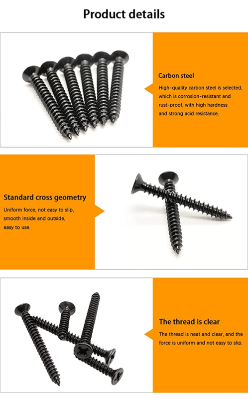 450 Pcs M3 M4 M5 Black Wood Screws Assortment Kit,High Hardness Carbon Steel Sel