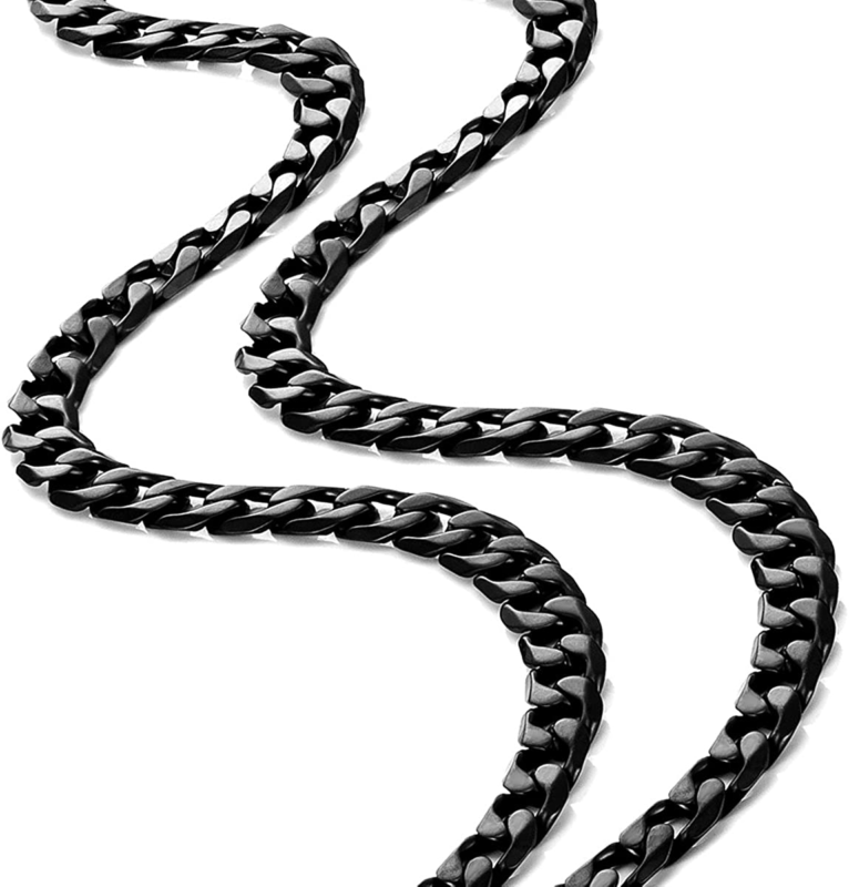 Classic Mens Link Chain Necklace, Cuban Style, Black 19 Inches