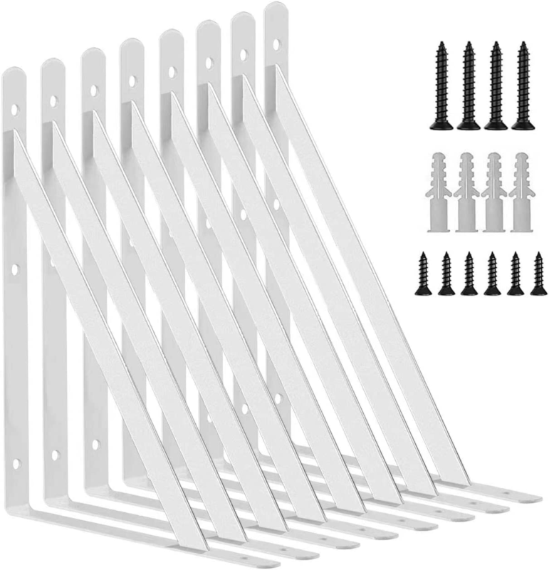 10 Inch Shelf Brackets, 8 Pack Heavy Duty  ( White)