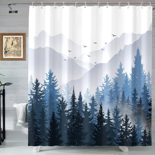 Mountain Shower Curtain  Blue Forest (72 X 72)