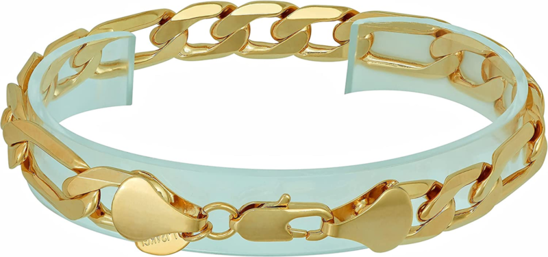 11Mm Beveled Figaro Chain Bracelet Men and Women 24K Real Gold Plated
