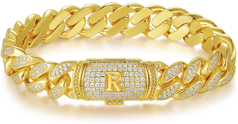 Cuban Link Initial Bracelet Gold Plated Hip Hop Jewelry Gift for Men Women Birth