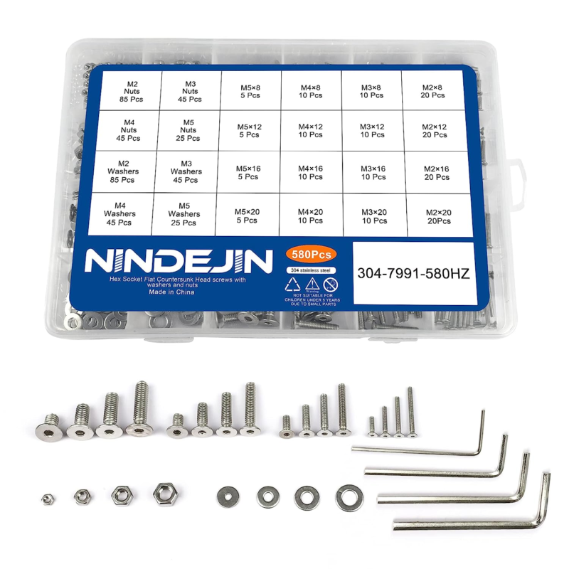 Black & Silver Hex Socket Head Screws Bolts Nuts and Flat Washer Assortment Kit(