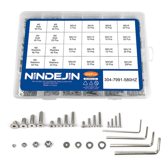 Black & Silver Hex Socket Head Screws Bolts Nuts and Flat Washer Assortment Kit(