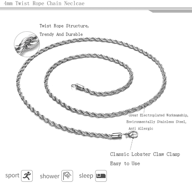 Twist Chain Necklace Stainless Steel  16-38 Inches 