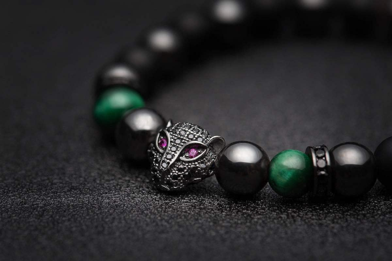 Black Panther Natural Stone Anxiety Bracelet Healing Crystals, Magnetic