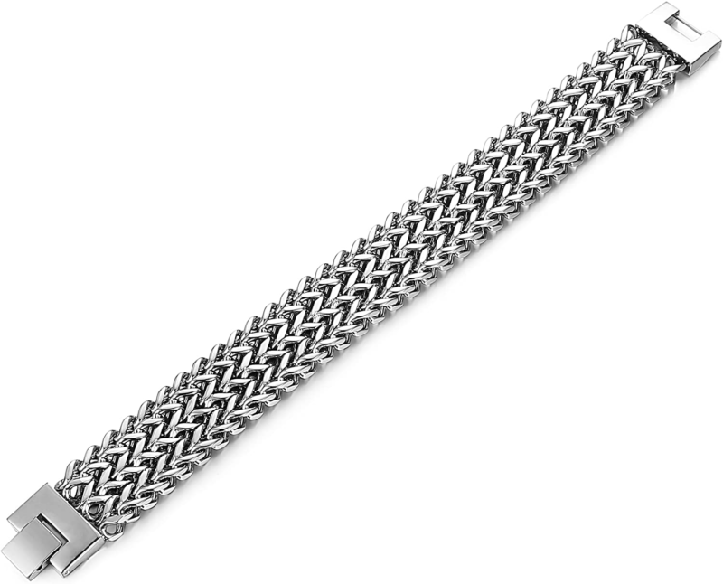 Stainless Steel 19MM Cuban Curb Link Chain Men's Bracelet, Rock Link Wristband 