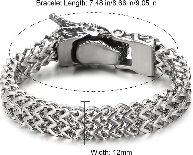 Dragon/Wolf Head Men's Bracelet, Stainless Steel,  Cool Viking Jewelry