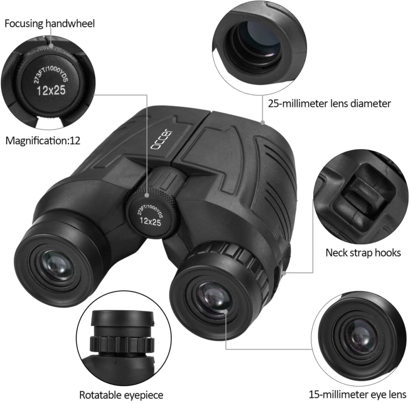 Occer 12X25 Compact Binoculars with Clear Low Light Vision, Large Eyepiece Water