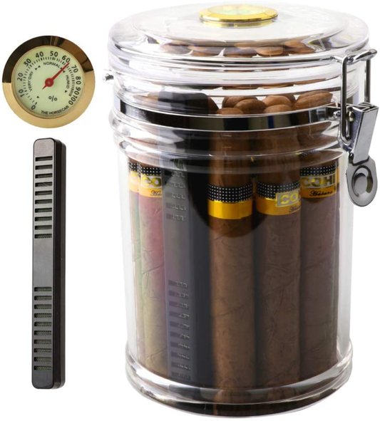 Acrylic Humidor Jar with Humidifier and Hygrometer,Humidor That Can Hold about 1