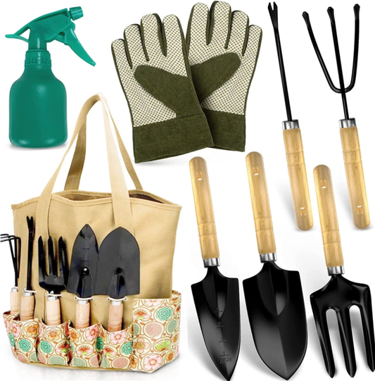 Garden Tools Set - Heavy Duty Hand Gardening Tools Kit with Storage Organizer