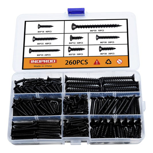 M3/M4/M5/M6 Flat Head Self Tapping Wood Screws Assortment Fasteners Kit 260Pcs,P