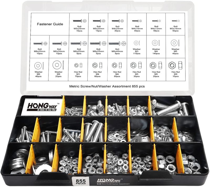 2000 Pc Hardware Assortment Kit with 64 Size Bolts, Nuts & Washers