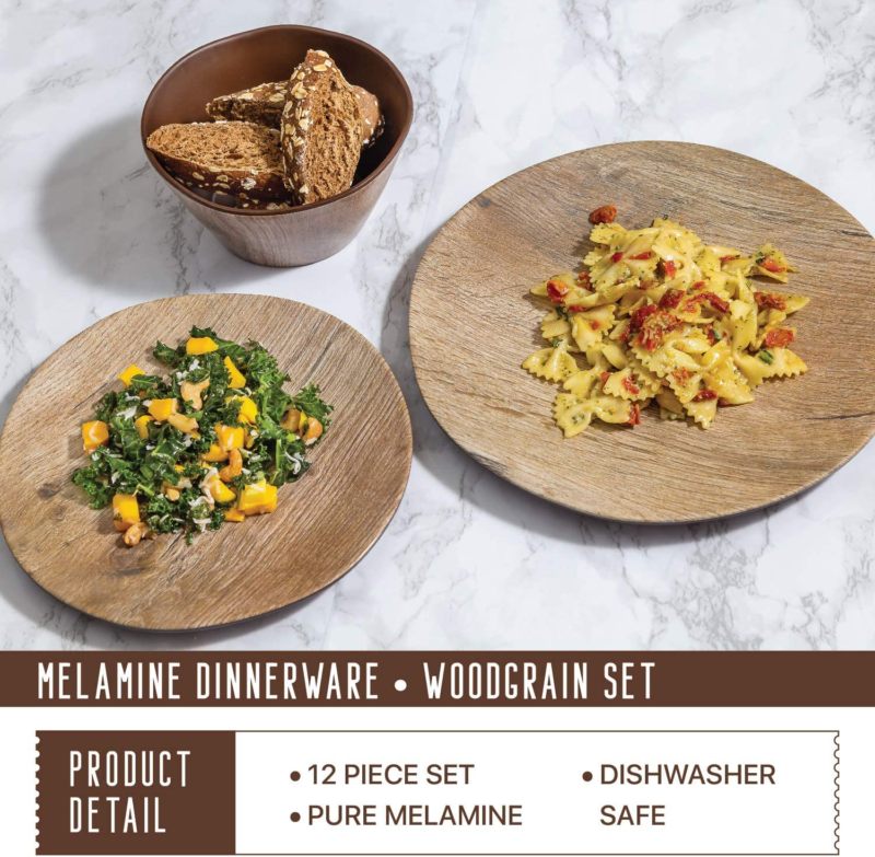 Melamine Dinnerware Sets - 12 Pcs Melamine Dinnerware Set for 4 Dishwasher Safe.