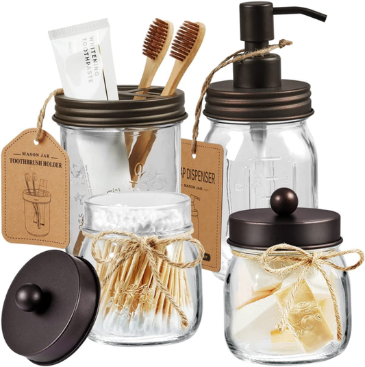 Mason Jar Bathroom Accessories Set(4 Pcs.