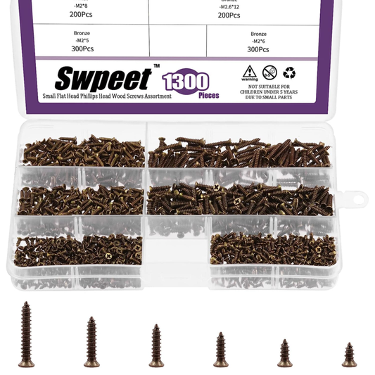 1295Pcs 5Mm 6Mm 8Mm 10Mm 12Mm 16Mm Small Wood Screws Assortment Kit, Self Drilli