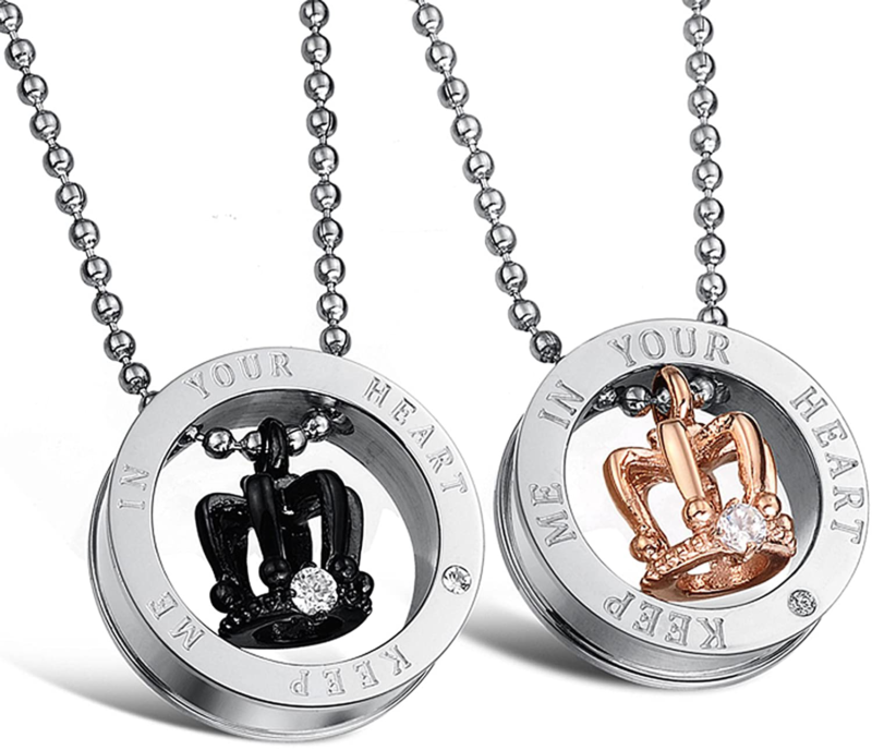 Matching Couples Necklace His & Her Titanium Steel