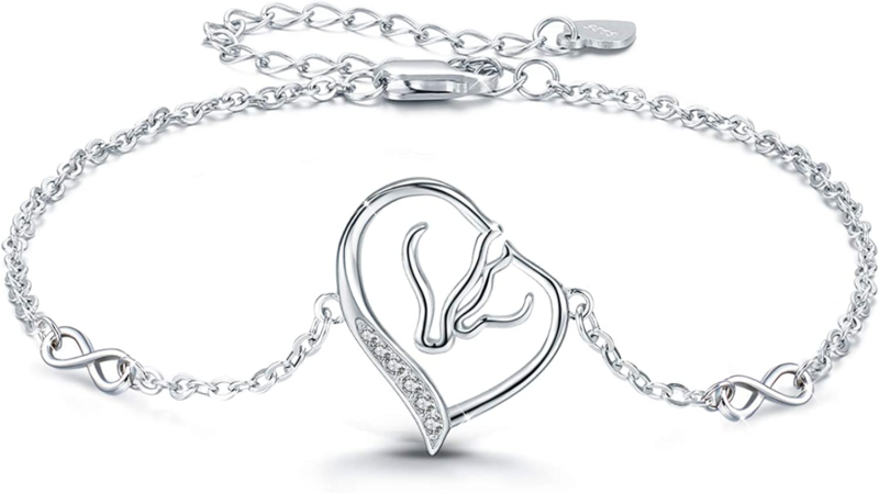 Horse Bracelet,  Sterling Silver Heart Horse Head with Infinity Symbol