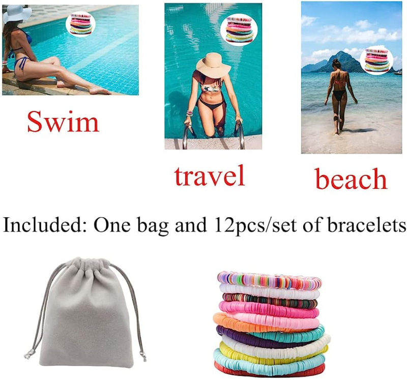 12Pcs/Set Heishi Bracelet Surfer Bracelets for Women Stackable  