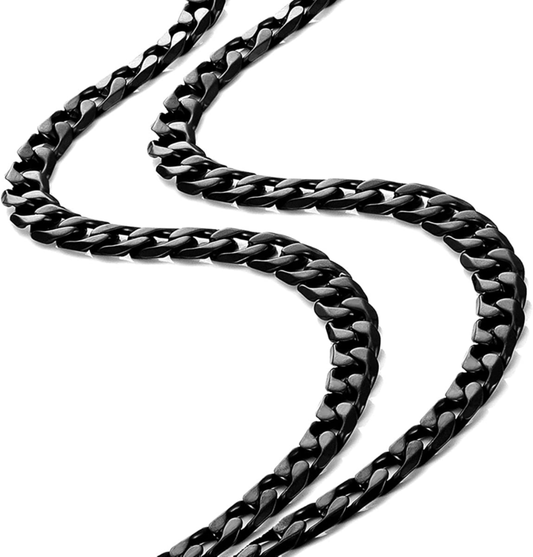 Classic Mens Link Chain Necklace Cuban Style Silver Black Stainless Steel,  21"