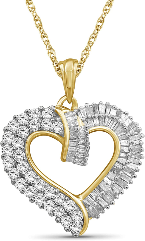 Sterling Silver (.925) or 14K Gold over Silver Heart Necklace with 1.00 Carat Wh