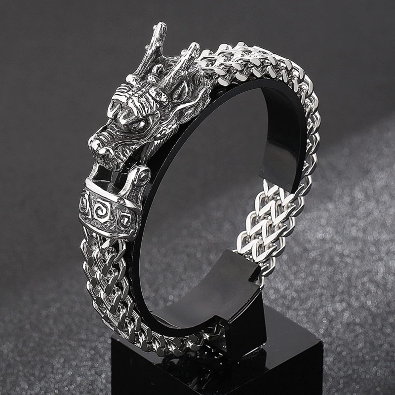 Dragon/Wolf Head Men's Bracelet, Stainless Steel,  Cool Viking Jewelry