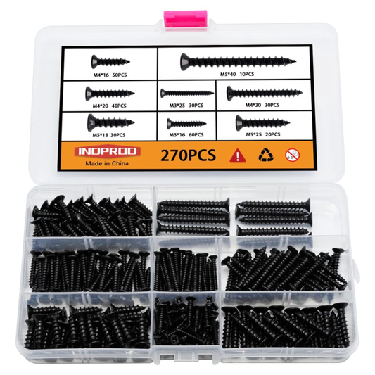 M3/M4/M5 Flat Head Self Tapping Wood Screws Assortment 270Pcs Phillips Drive 