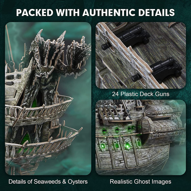 3D Puzzle for Adults, 360 Pieces Pirate Ship, Lighting Ghost Ship 