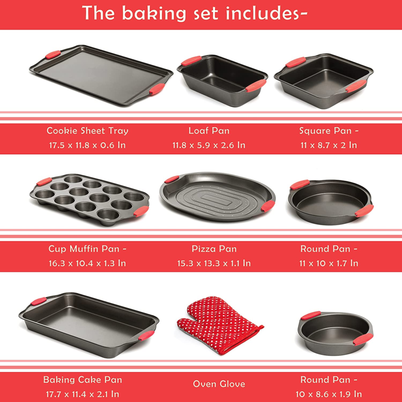 8 Piece Baking Pans Set, Oven Safe Baking Sheet Set Carbon Steel Non-Stick 