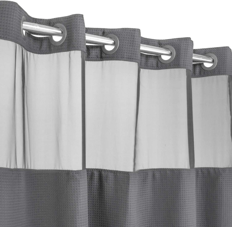 No Hooks Required Waffle Weave Shower Curtain with Snap in Liner 71W X 74H Grey