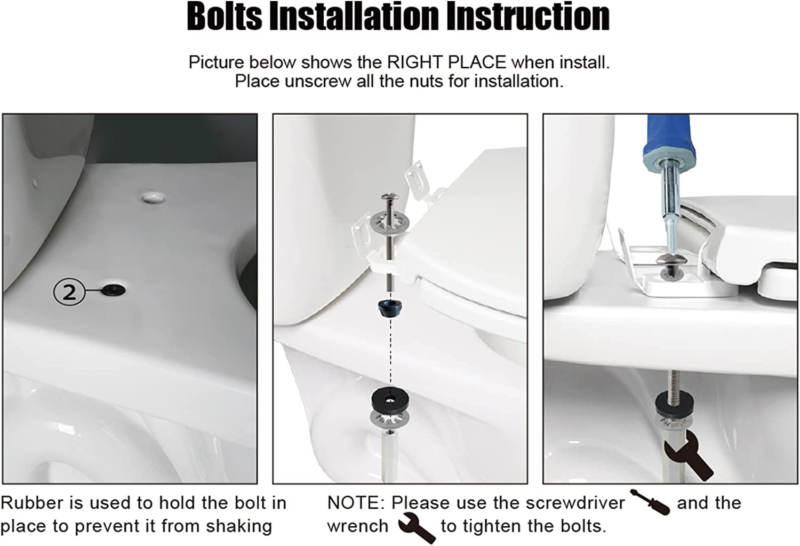 2 PCS Toilet Seat Bolts Kit, Universal Heavy Duty Stainless Steel with Extra Lon