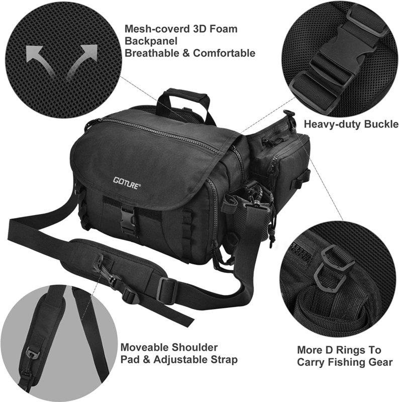 Portable Sling Fishing Tackle Bag Gear Storage Fly Fishing Fanny Pack, Rod Holde