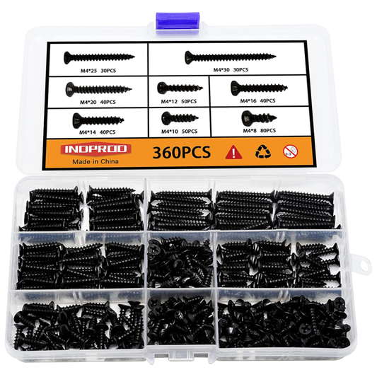 M4 Flat Head Self Tapping Wood Screws Assortment Fasteners Kit 360Pcs,Phillips D