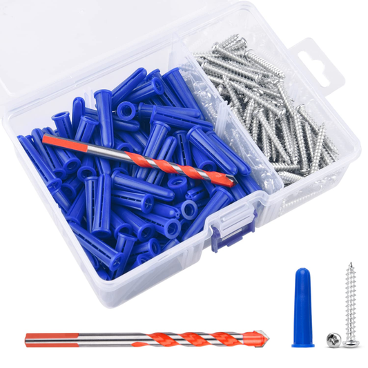 Concrete Anchors and Screws Kit, 100Pcs Masonry Anchors and 100Pcs Masonry Screw