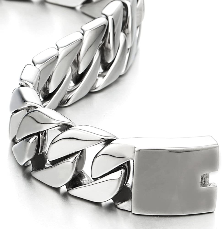 Masculine Men's Stainless Steel Black Large Curb Chain Bracelet