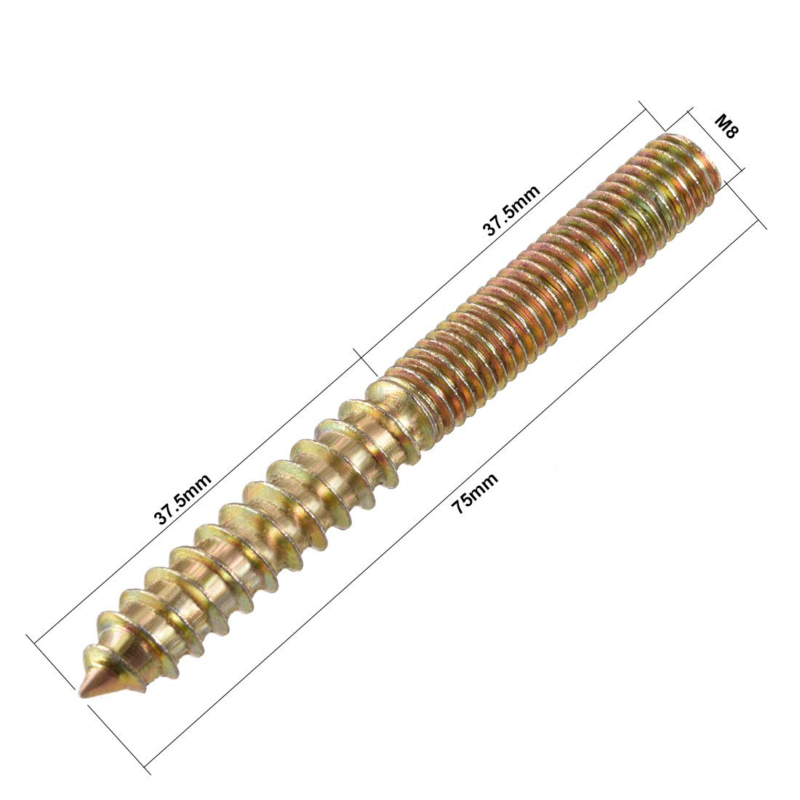 M8 Hanger Bolts Length 3"(75Mm) Double Headed Bolts Self-Tapping Screw 8Mm Wood 