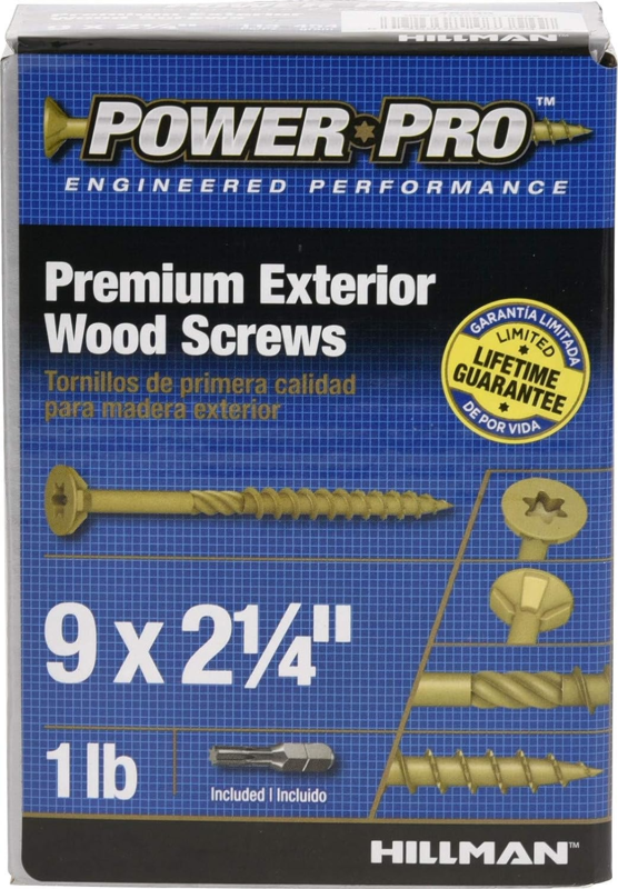 Power Pro 48598 Wood Screws, #9 X 2-1/4", 1Lb Box, 113 Pcs Premium Outdoor Deck 