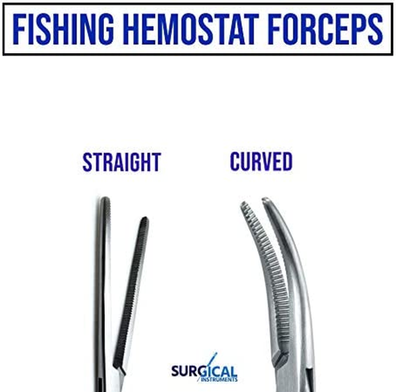 Pair of Fishing Forceps, Straight and Curved, Stainless Steel 