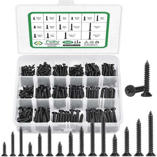 360 Pcs #4#6#8#10 Wood Screws Self Tapping Screws Kit Philips Flat Wood Screws S