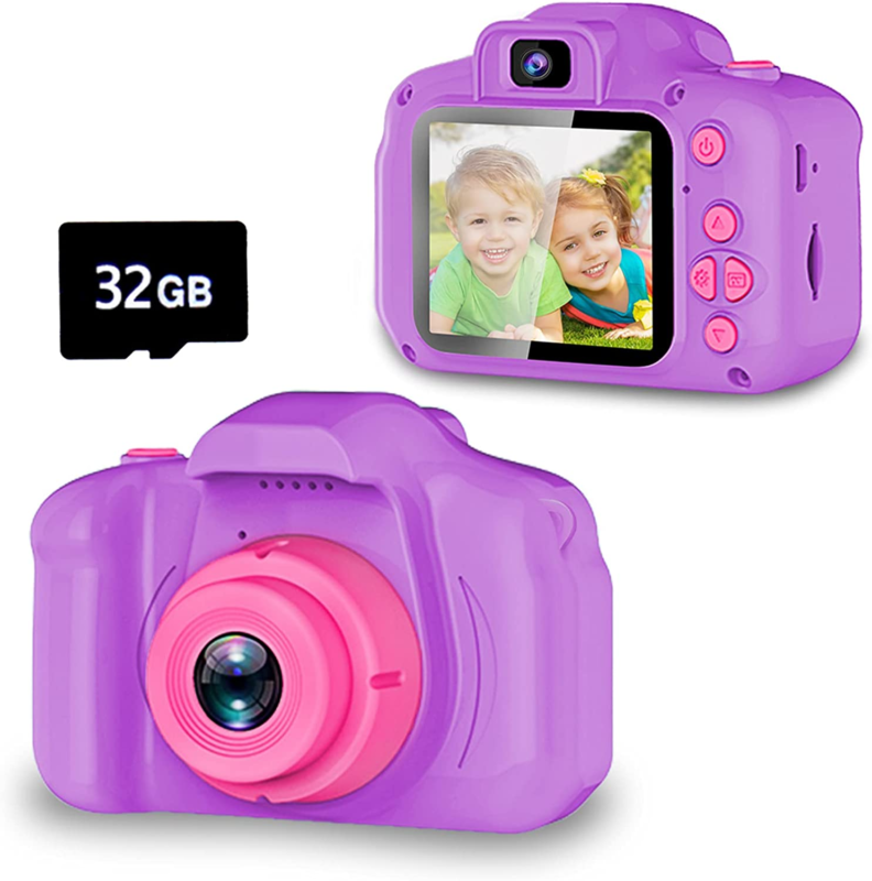 Kids Selfie Camera, Age 3-9, with 32GB SD Card-Purple