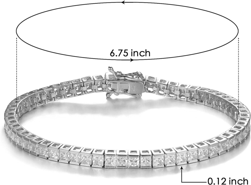 925 Sterling Silver Princess Square Cut Tennis Bracelet 18K Gold Plated, 6.75"