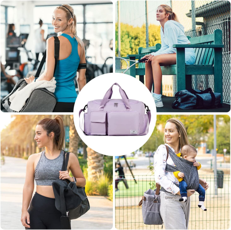 Womens Mens Sports Gym Duffle Bag with Shoe Compartment, (Light Purple)