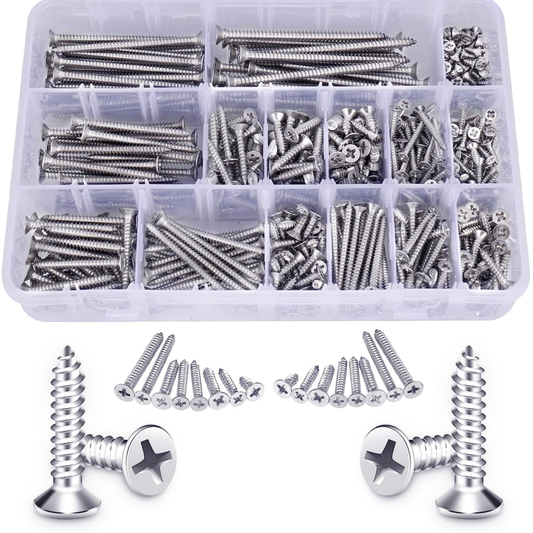 520PCS Wood Screws Assortment Kit - Stainless Steel Self Tapping Screw Set, Asso