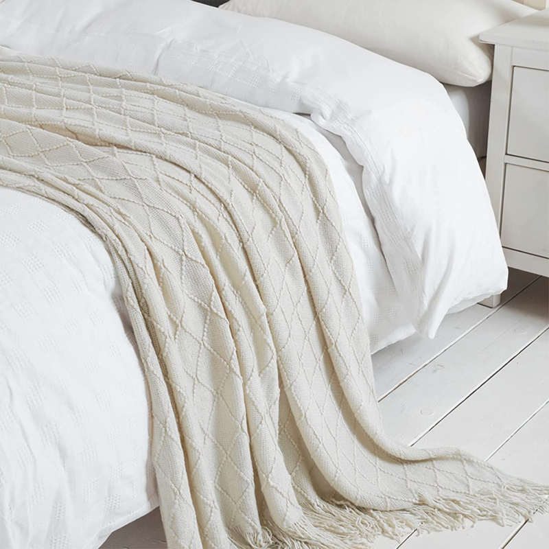 Throw Blanket-50 X60 Beige, Textured Solid Soft Sofathrow 