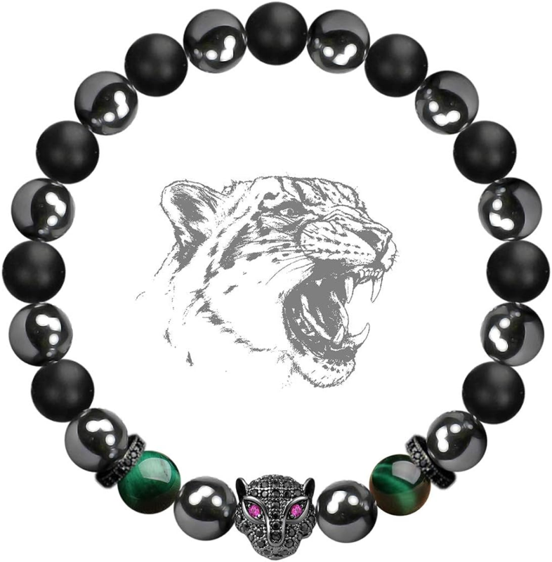 Black Panther Natural Stone Anxiety Bracelet Healing Crystals, Magnetic