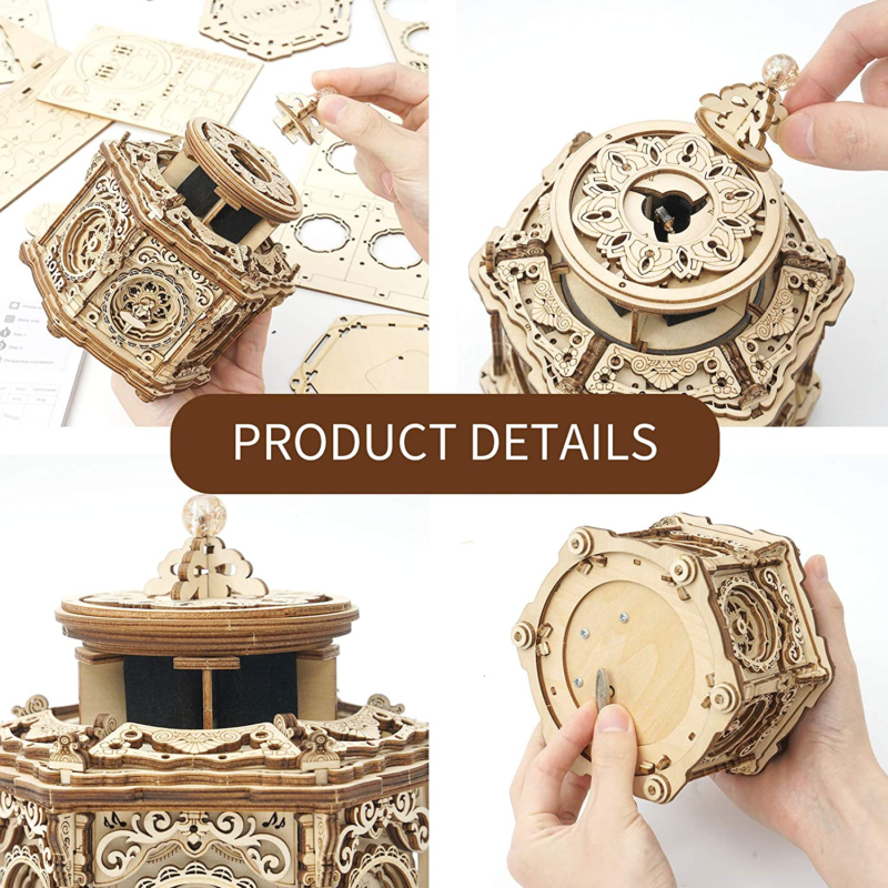 Wooden Model Music Box - 3D Puzzle Model Building Kit for Adults- Brain Teaser 