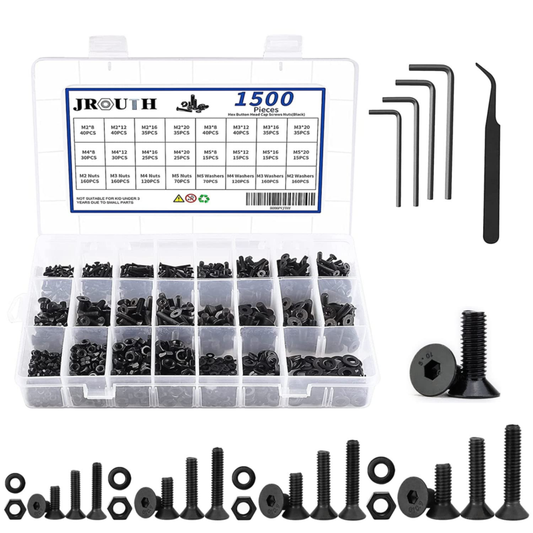 1500Pcs Screws Assortment Hex Socket Flat Head Black Screws Nuts and Bolts 