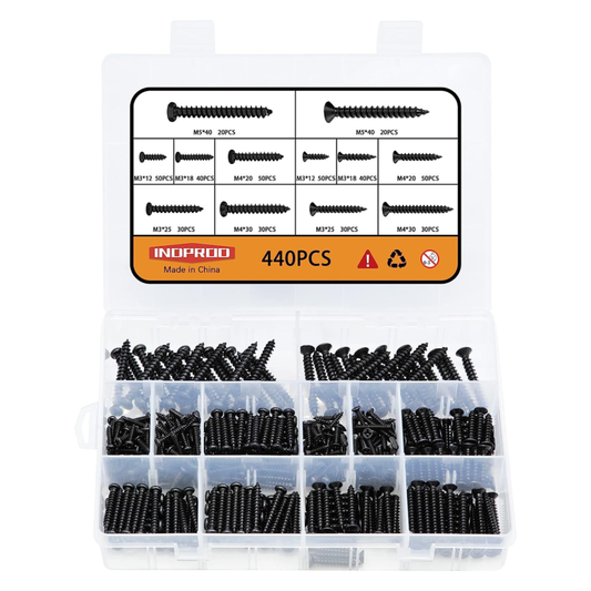 440 Pcs M3 M4 M5 Wood Screws Assortment Kit,High Hardness Carbon Steel Self-Tapp