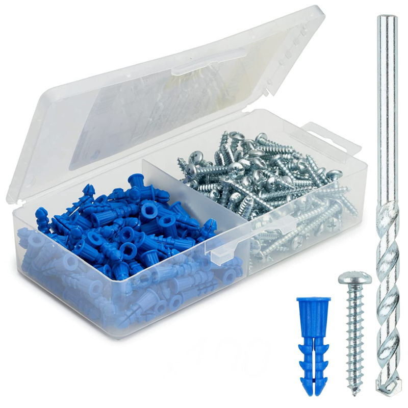 Ribbed Plastic Drywall Anchor Kit - Wall Anchors and Screws for Drywall Includes