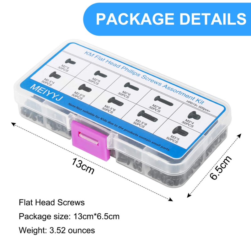 500Pcs M2 M2.5 M3 Laptop Notebook Computer Replacement Screws Kit, PC Flat Head 